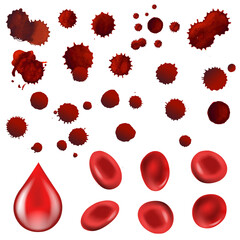 Collection Blood Drop And Cells With Gradient Mesh, Vector Illustration