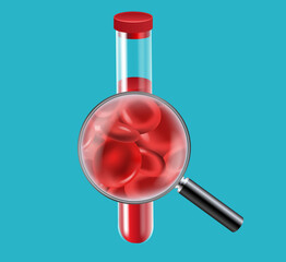 Test Tube With Blood And Magnifying Glass With Gradient Mesh, Vector Illustration