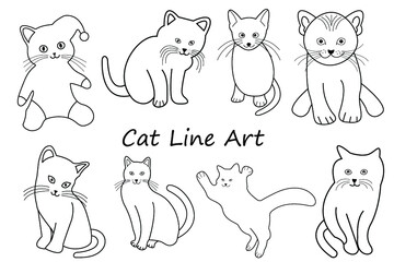Fototapeta premium Cute Cat Line Art Vector Template.
