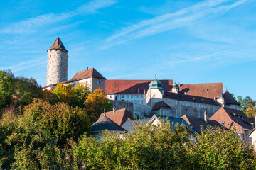 Porrentruy, Switzerland - October 19, 2021: Porrentruy Castle is a castle in the municipality of...