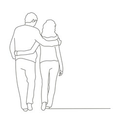 Fototapeta na wymiar Happy couple walking and hugging each other.