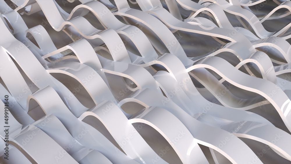 Aufkleber 3d rendering of white wavy lines surface. computer generated abstract dynamic background.