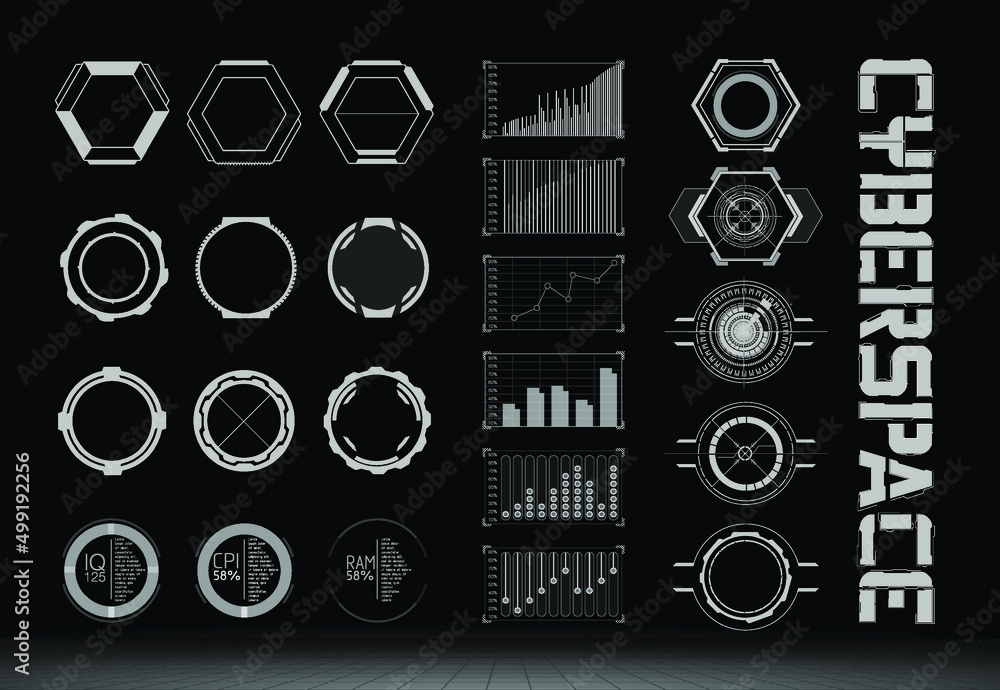 Poster Futuristic Vector HUD Interface Screen Design. Digital callouts titles. HUD UI GUI futuristic user interface screen elements set. High tech screen for video game. Sci-fi concept design.	
