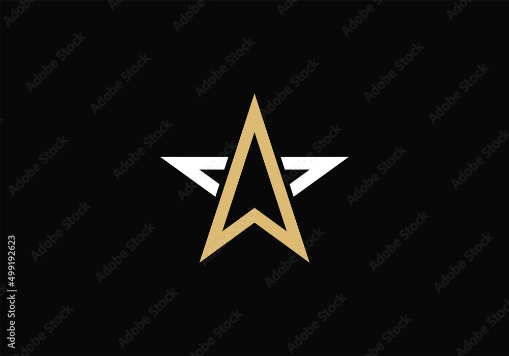 Wall mural star with golden map or letter a logo design inspiration