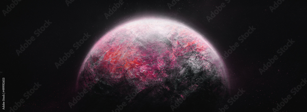 Wall mural pink planet in space. universe and planet. 3d-rendering.