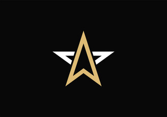 star with golden map or letter A Logo Design inspiration