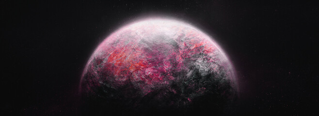 Pink planet in space. Universe and planet. 3D-Rendering.