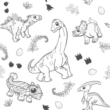 motivo en blanco y negro de dinosaurios herb&iacute;voros dulces y tiernos para ni&ntilde;as y ni&ntilde;os