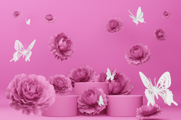 Empty display with rose flower for presentation 3d rendering