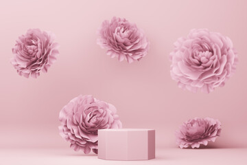 Empty display with rose flower for presentation 3d rendering