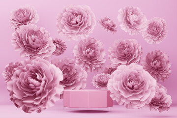 Empty display with rose flower for presentation 3d rendering