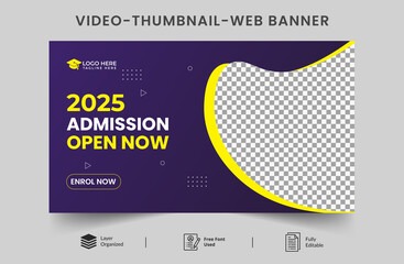 Kids school admission thumbnail .Customizable video thumbnail and web banner template. Admission Editable Video thumbnail design for social media or any videos. - obrazy, fototapety, plakaty
