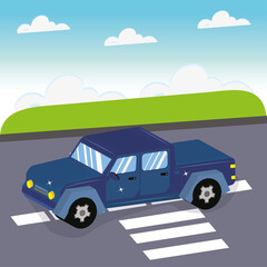 3D car rolling down the street