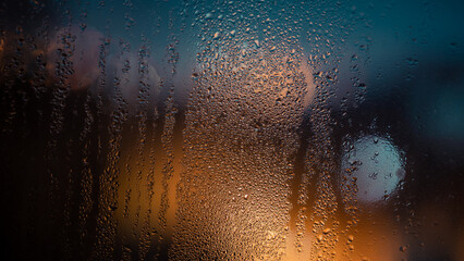 Water drops Background with city lights