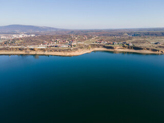 Fototapeta premium Aerial view of Ogosta Reservoir, Bulgaria
