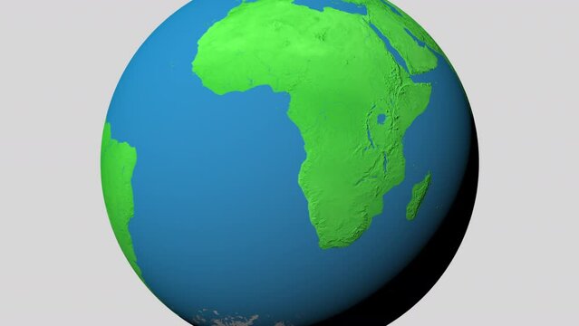 Seamless looping animation of the earth zooming in to the 3d map of Mozambique with the capital and the biggest cites in 4K resolution