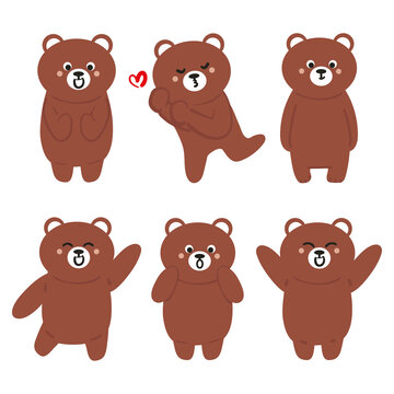 hand drawing cartoon bear sticker set