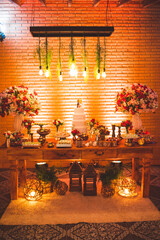 table with decoration and wedding cake