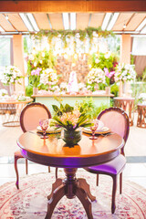 table with decoration and wedding cake