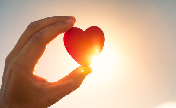 Heart against beautiful nature sunset. Love symbol	