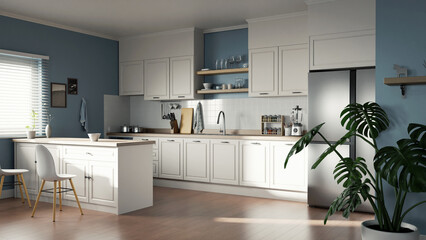 white color kitchen interior, 3d rendering