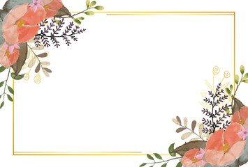 Watercolor flower background with frame and editable blank space
