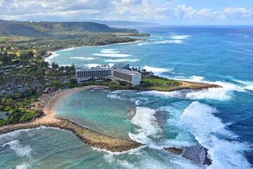 Aerial view from the Northshore of Oahu at Turtle Bay in Hawaii.