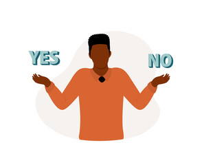 Front View Of A Young Black Man With Shrugging Gesture Couldn’t Decide “Yes” Or “No”.