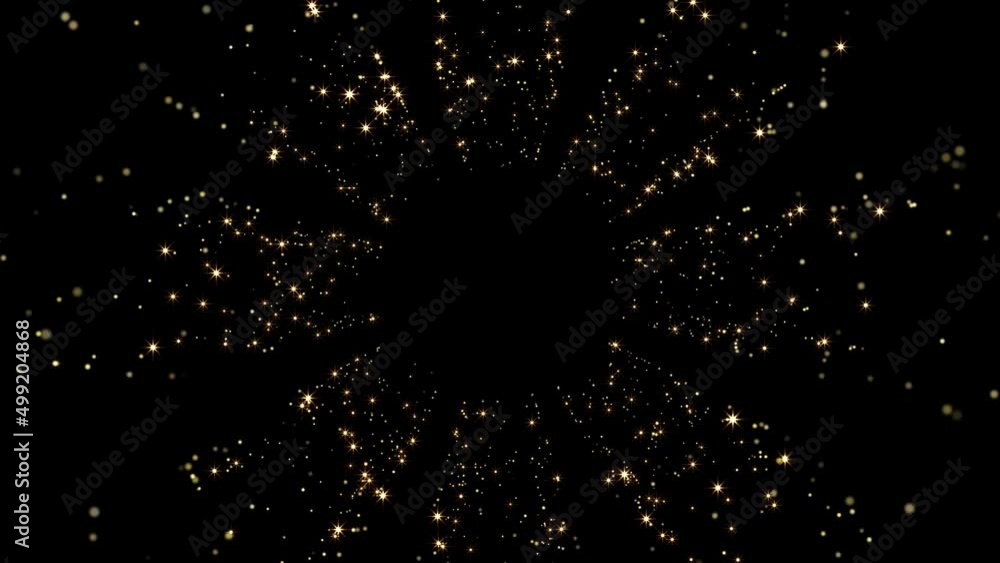 Poster 4k starburst of golden particles moving screen loop backgrounds. abstract blur with blinking bokeh p
