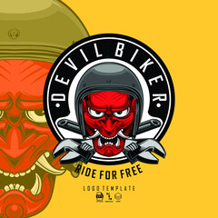 DEVIL BIKER ILLUSTRATION WITH A YELLOW  BACKGROUND