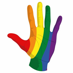 Vector flag or LGBT depicted on a human hand. Rainbow flag. A symbol of pride.