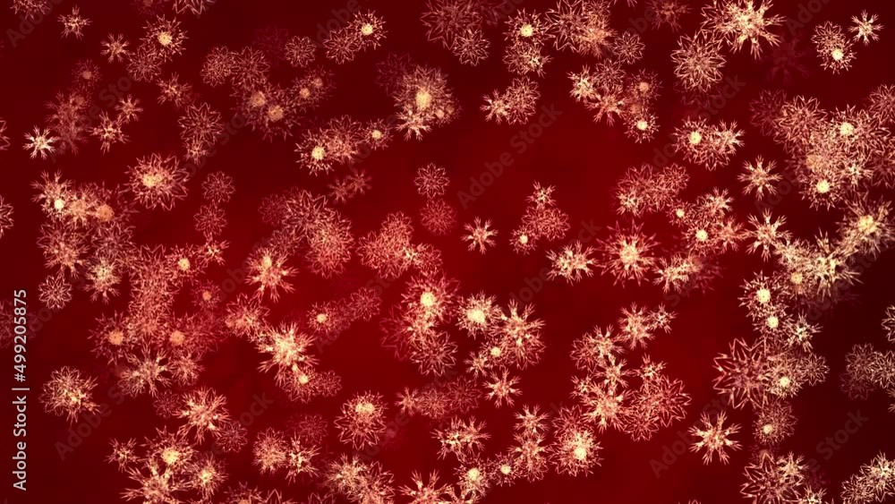 Poster red confetti snowflakes and bokeh lights on the red loop 4k 3d background. 2023 valentine's day abst