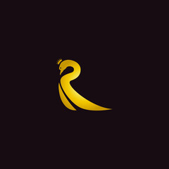 vector illustration of golden swan forming letter R for logo