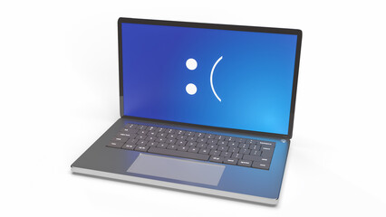 The blue screen error showing on laptop pc  3d rendering