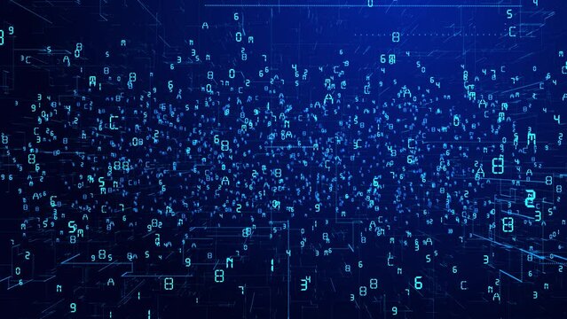 4K Futuristic big data Cyber digital code running through in a futuristic information technology computer. graphs, charts, computer data. Economy, financial . binary code Artificial intelligence.