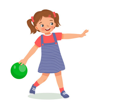 recommend clip art: cute little girl playing bowling in the sport club ready to throw the ball