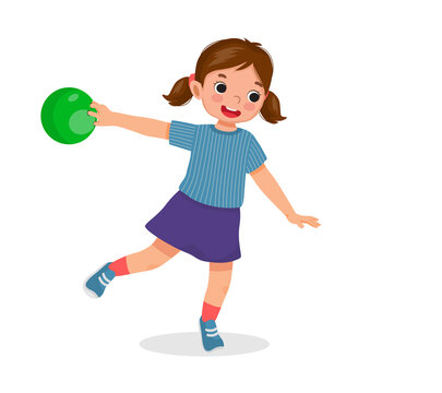 recommend clip art: happy little girl playing bowling in the sport club ready to throw the ball