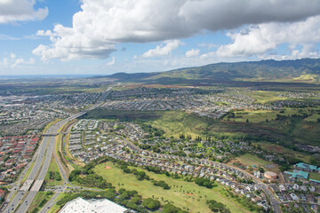 Aerial view of Pearl City and Waikele on Oahu, Hawaii