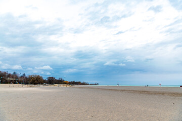 Rain clouds over the Toronto Beaches on a spring day.  Room for text. NB this is a Blue Flag Beach