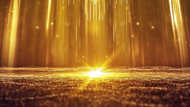 The luxurious golden particle optical fiber keeps moving, the background video of the award ceremony evening party, and the screen background of the stage performance.