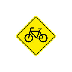 Vector Warning bicycle sign icon. Sign yellow bicycle sign. Illustration of a bicycle bike symbol sign in flat minimalism style.