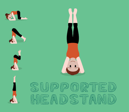 Yoga Tutorial Supported Headstand Cute Cartoon Vector Illustration