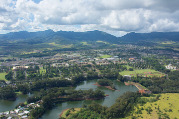 Fototapeta na wymiar Aerial view of Wahiawa and Schofield Barracks on the Northshore of Oahu, Hawaii. 