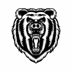 Black and white head bear roaring vector illustration