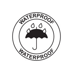waterproof label icon in black flat glyph, filled style isolated on white background