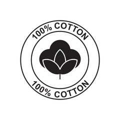 100% Cotton label icon in black flat glyph, filled style isolated on white background