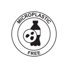 Microplastics free label rounded icon in black flat glyph, filled style isolated on white background
