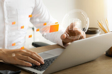 Document management system concept, virtual screen icon. Document Storage System (DMS) Online...