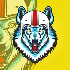 wolfBlue wolf angry helmet motorcycle vector illustration