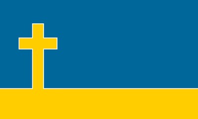 Fototapeta premium Pray for Ukraine concept Banner. Flag of Ukraine and christian cross
